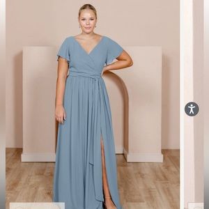 Revelry Harper Chiffon Faux Wrap Dress French Blue (color-937)